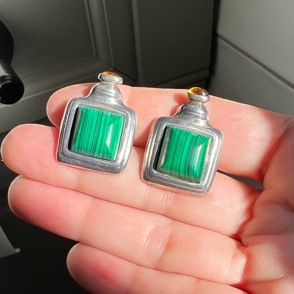 Sterling silver malachite and topaz earrings